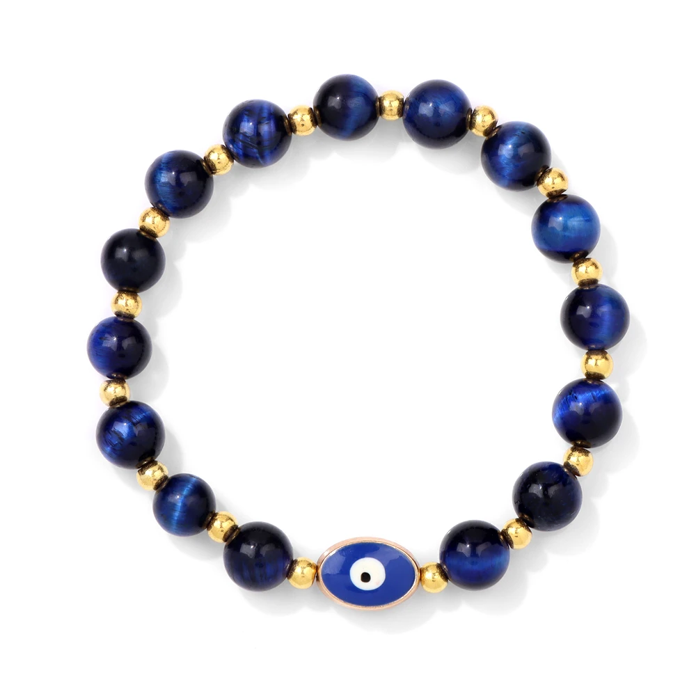 Lucky Turkey Evil Eye Bracciale Blue Tiger Eye Bangle Donna Uomo Color Oro Mini Square Beads Crystal Lava Bracciale Gioielli Da Preghiera
