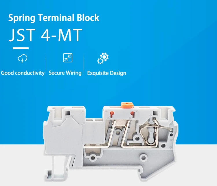 Primavera-Gaiola, Teste elétrico Termin, Conector Trilho DIN,