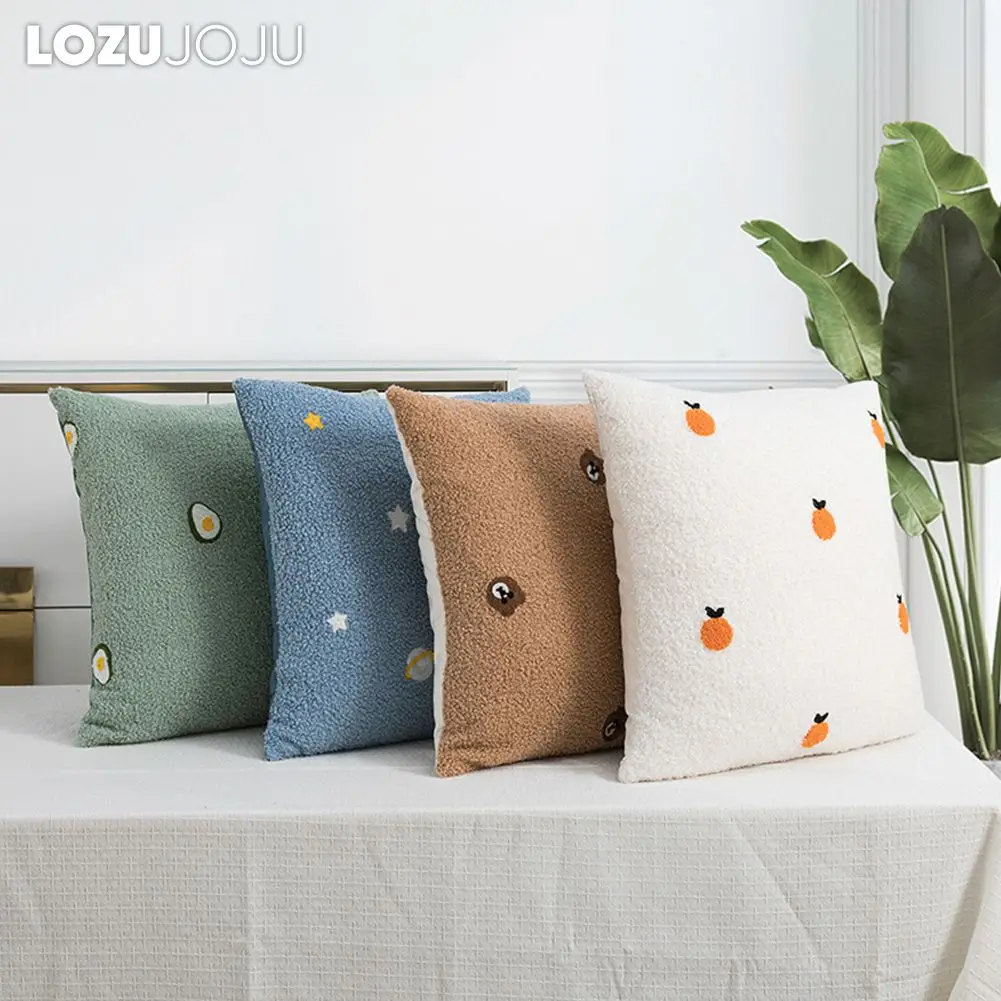 

KAUNFO Cute Cartoon Fruit Embroidered Style Plush Velvet Pillow Cases Pillow Covers Couch Cushion Covers 45x45cm