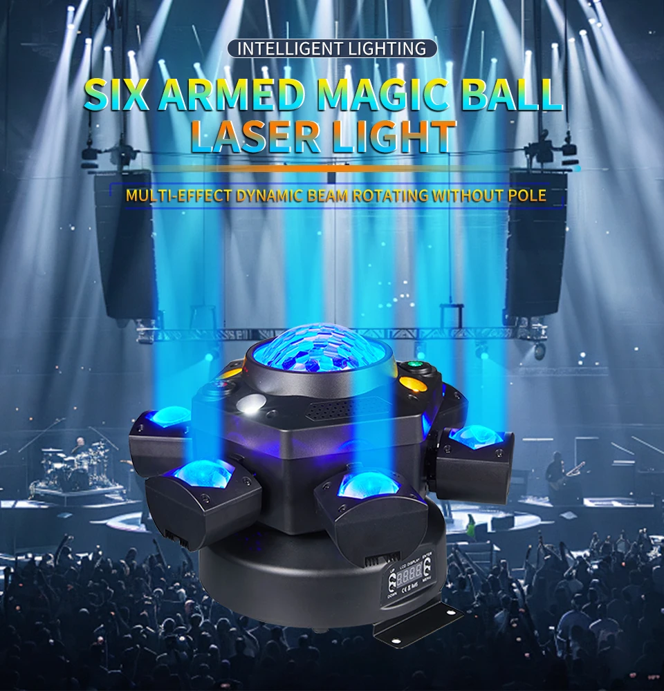 RGBW Kaleidoscope Six-Arm Mini Magic Ball Laser Light 120W 6 Head DMX Moving Hea