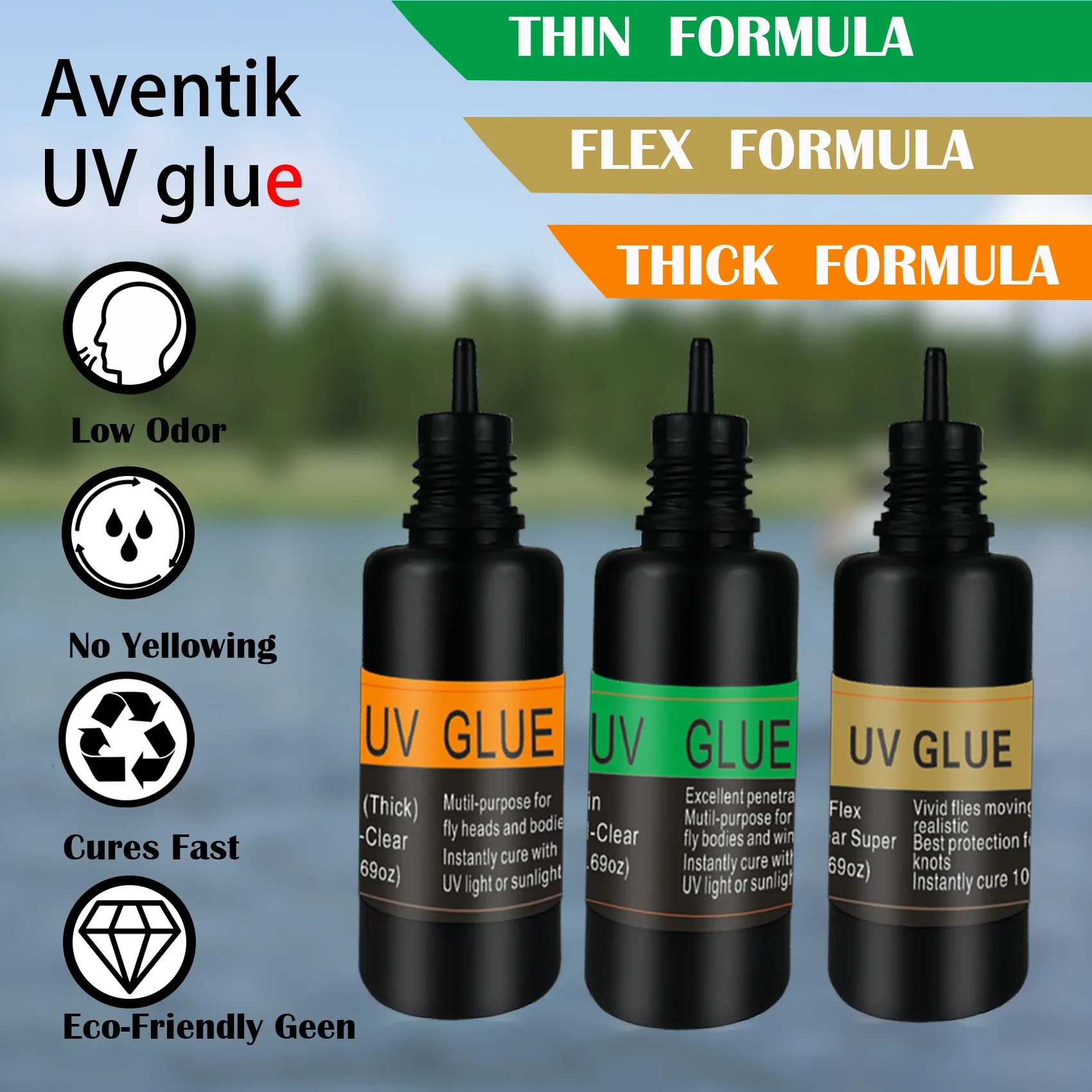Riverruns UV Clear Glue Three Formula Thick,Thin and Super Flew +12 LED UV  Power