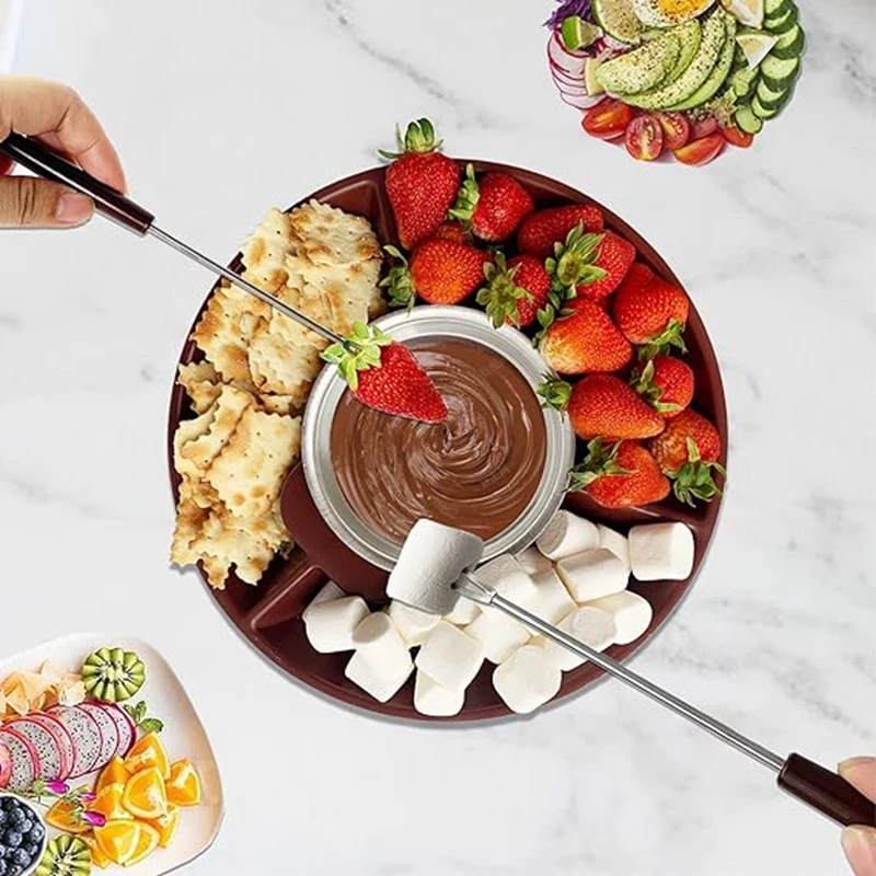 Fondue Pot Set,Electric Chocolate Fondue Maker With 4 Forks, Cheese Melting Machine Kit,Temperature Ctrol.EU Plug Durable
