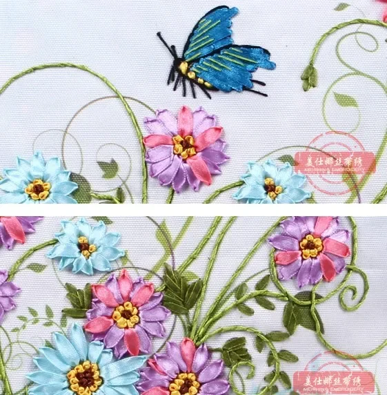 3D Flowers Ribbon Embroidery Pillow Cushion Cover Core Inner Insert Pillowcase Set Handcraft DIY Handmade Needlework 45x45cm