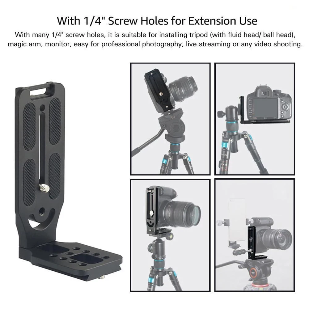 DSLR Camera L Bracket Quick Release Plate Vertical Horizontal Video Switching Compatible Canon Nikon Sony Aluminum