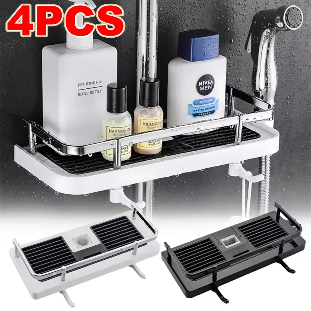 Shower Storage Holder shower storage holder Bathroom Shelf Pole Shelves Shampoo Tray Stand No Drilling Lifting Rod Shower Head Holder Rack Organizer