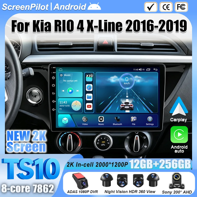 Radio para Auto Android 16 para Kia RIO 4 X-Line 2016-2019, Unidad Principal Estéreo, Reproductor Multimedia de Video, Mirror Link, Pantalla Táctil de 9/10 Pulgadas 1