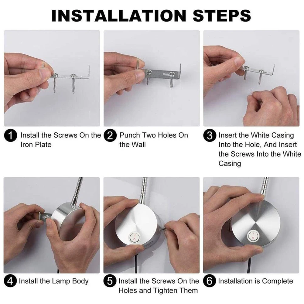 LED Desk Reading Light Reading Light Eye Protection Desk Lamp 360 Degree Rotation Flexible Gooseneck USB Bedroom Night Lamp