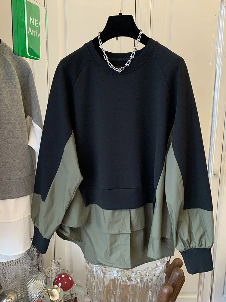 

Сращенная рубашка, пуловер, имитация двух толстовок, женский свободный дизайн, модный Повседневный Топ, осень 2023