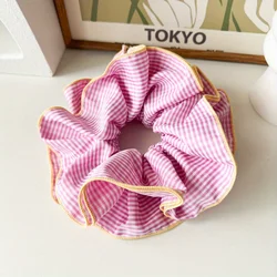 Vintage - Inspired Plaid Scrunchie - Ruffled Balletcore Hair Tie (Pink)