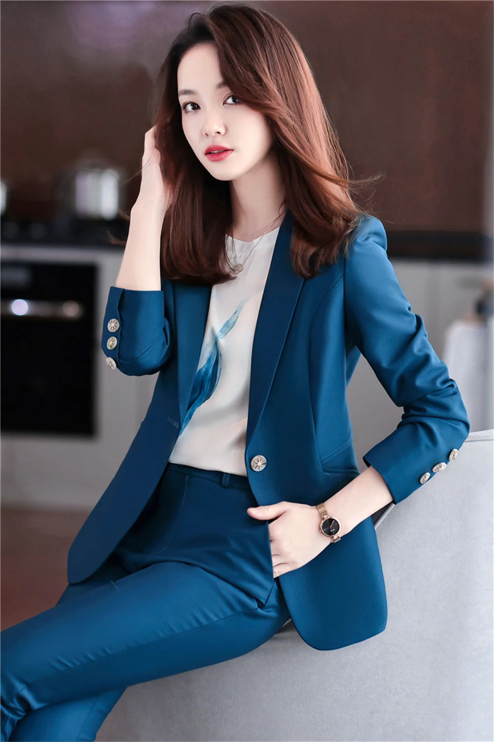 Khaki Women Pants Suit 2023 Long Sleeve Blazer Pants Two-piece Set Clothing Female Elegant Office Ladies Business Trouser Suits suit army green men s set ls khaki plain tactical clothing tactical suit shirt elbow pads tactical pants knee pads