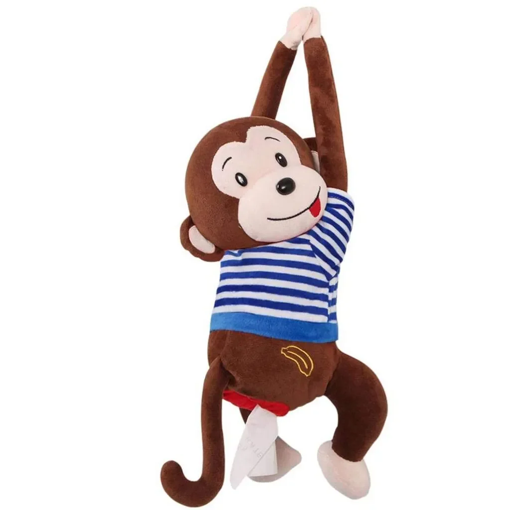 tissue box Leather Monkey Car Tissue Box Creative Armrest Box Cartoon Net Red Hanging Seat Rear Car Inside Draw Paper