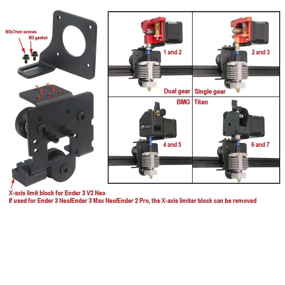 Direct Drive Suporte Placa de Alumínio Dual Gear Extrusora Kit Apenas para Ender Neo v2 Neo Max Neo Polias Pcs - Imagem 6