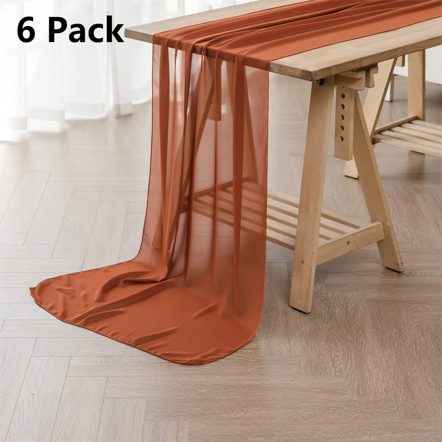 Set of 6 Terracotta Chiffon Table Runner Sheer Fabric Silk for Boho Wedding Arch Draping Decoration Birthday Party Table Deco