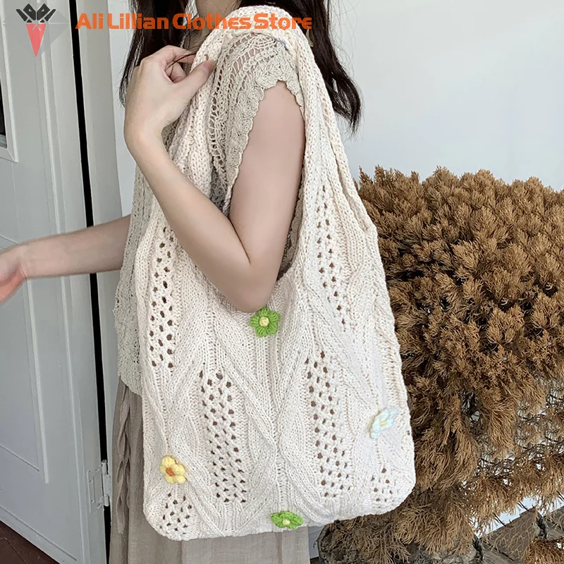 Knitted Handbags Beach Bags Lightweight Students Shoulder Casual Tote Female Styleven