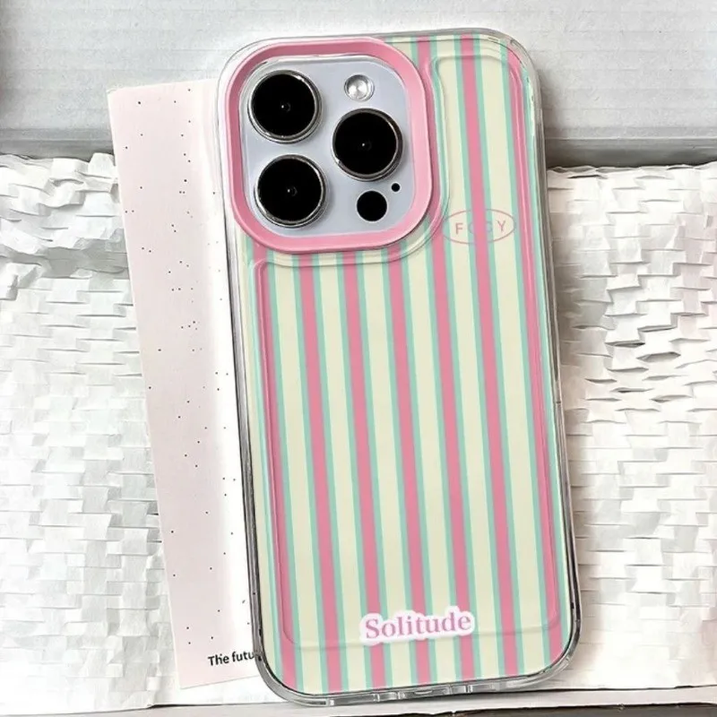 Elegant Pink and Blue Striped Minimalist Phone Case - Clear Soft Cover
