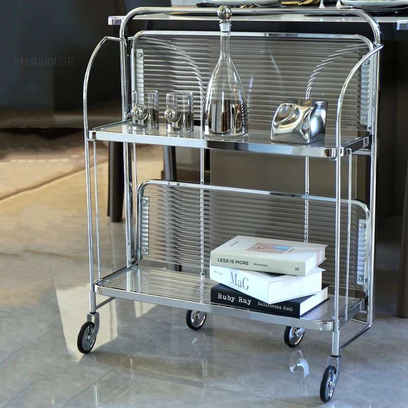 Home Furniture Small Apartment Kitchen Storage Cart Restaurant Hotel Villa Folding Trolleys Balcony Sofa Side Tables with Wheels