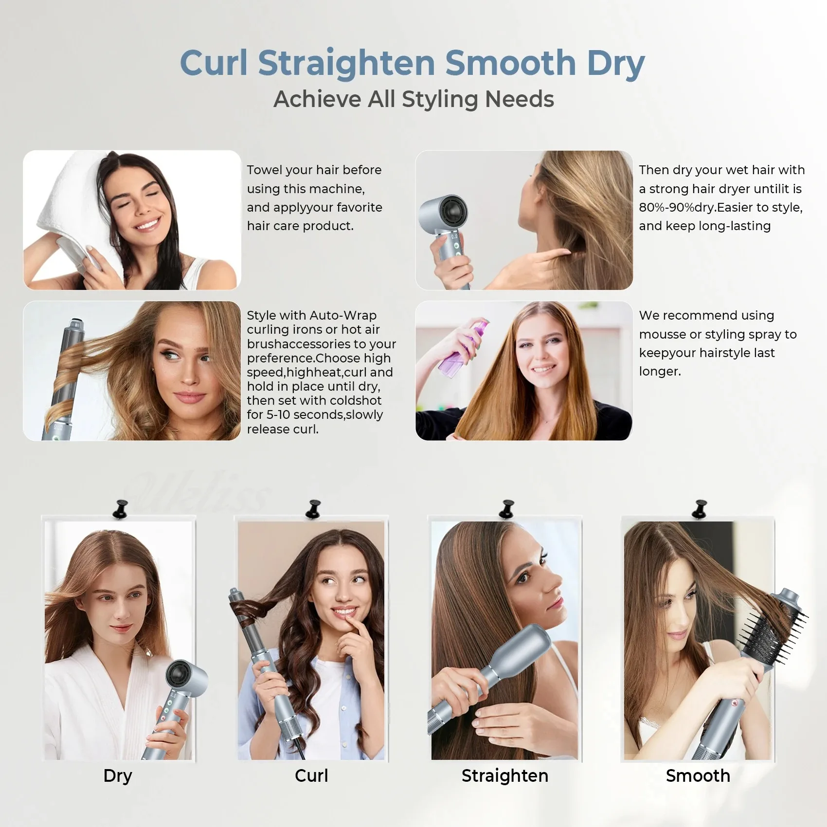 1400W Professional 5 in 1 Hair Dryer With Comb High-Speed Hot Air Brush Negative Ions Blow Dryer Brush Air Styling Curling Iron 4