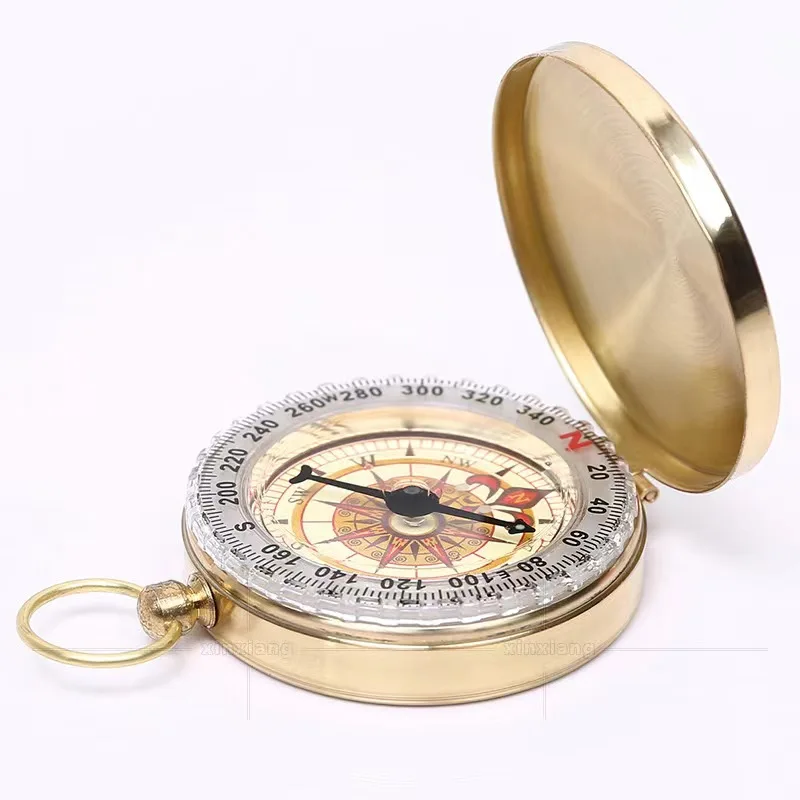 High Quality Copper Gift Compass Pocket Watch Type Yellow Gold Color Fine Outdoor Camping Supplies Compass with Luminous Glow