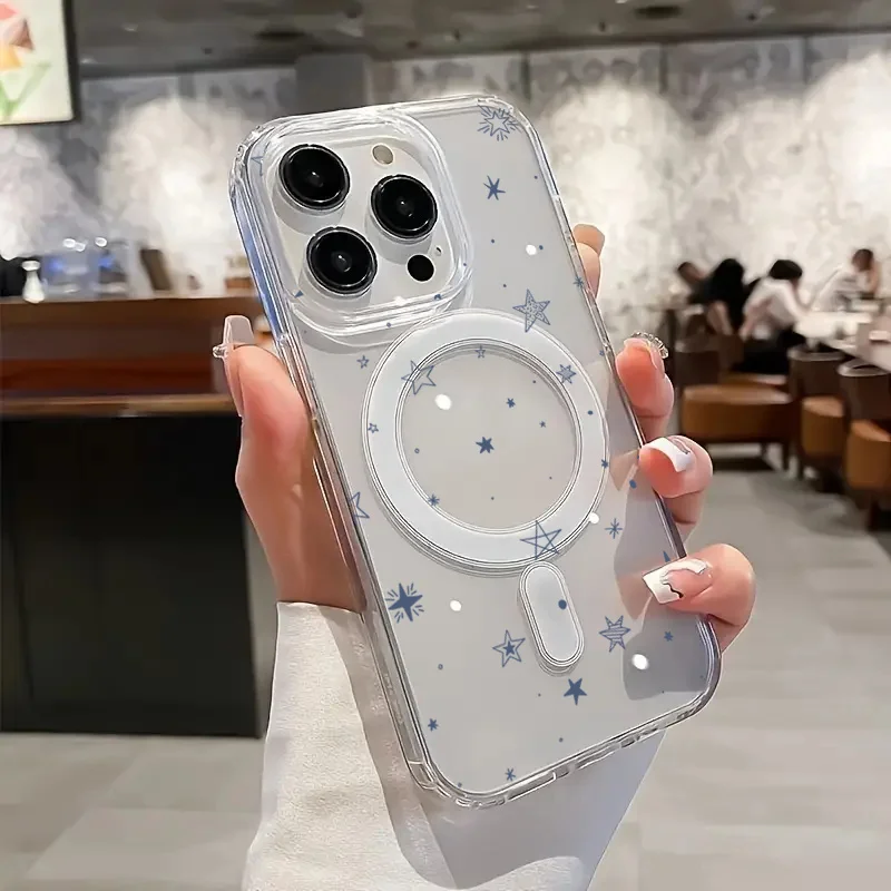Blue Little Star Magsafe Magnetic Phone Case with Wireless Charging Support - Clear Cover