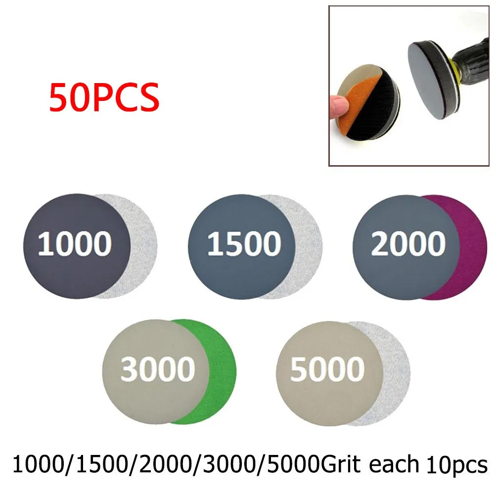 50 Pcs Sanding Discs Pads 1000-5000Grit Orbital Sander Hook Loop Sand Paper Pack 