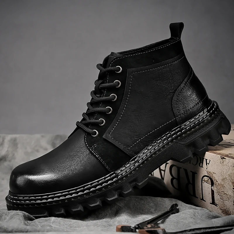

Genuine Leather Men's Boots Classic Lace-up Designer Handmade Ankle Boots Luxury Brand Outdoor Work Shoes for Male Casual Shoes