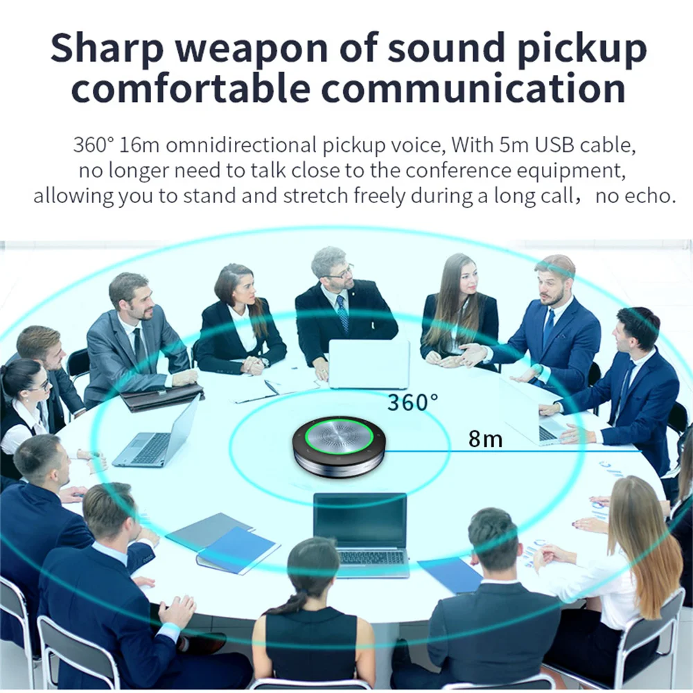 Microphone Wireless Video Conference Omnidirectional Bluetooth USB 360&deg; 8m Pickup Power Bank Speaker Stylish for Large Meeting