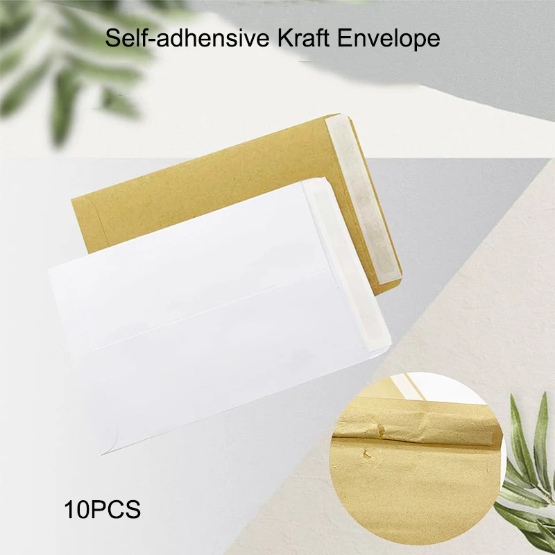 10Pcs Self Adhesive Kraft Paper Envelopes Vintage Blank Kraft Bag White