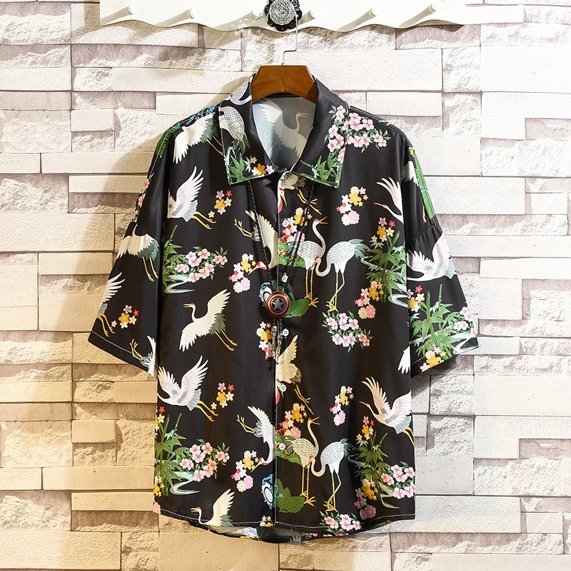 

Mens Shirts Casual Loose Hawaii Beach Shirt Animal Print Shirt Men Retro Summer Blouse Male Korean Harujuku Camisa Hombre 2020