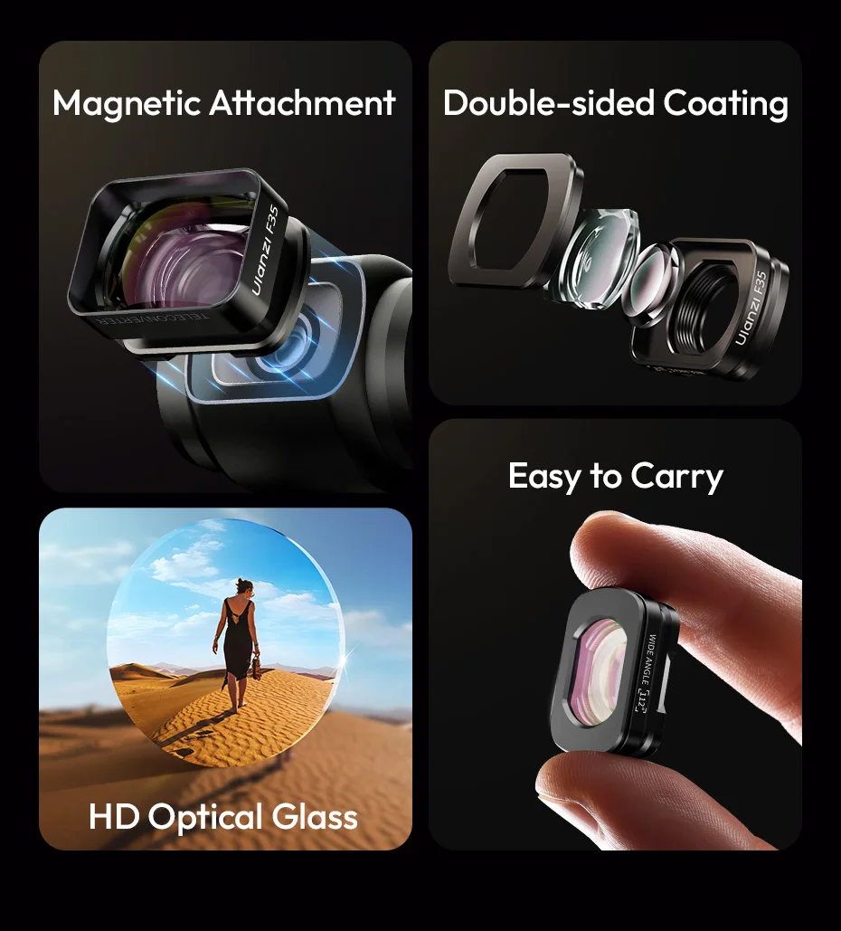 Ulanzi F35 Pocket 3 Magnetic 1.5X Telephoto Lens Wide-Angle Lens for  Osmo Pocke