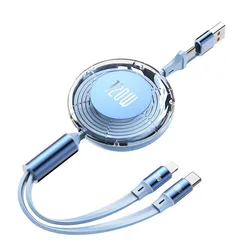 High - Power Retractable Fast Charging Cable with Multi - Port Adaptability (Blue)
