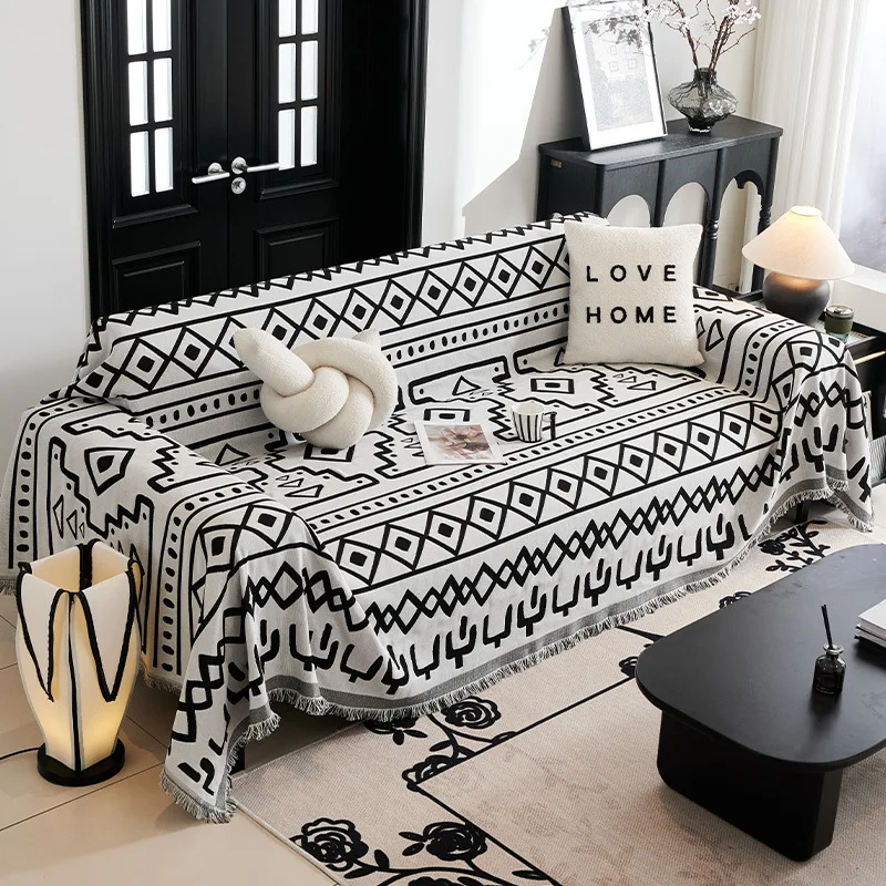 

New Simplicity Sofa Towel Blanket 1/2/3/4 Seater Polyester Cotton Geometry Jacquard Sofa Towel Universal for All Seasons Blanket