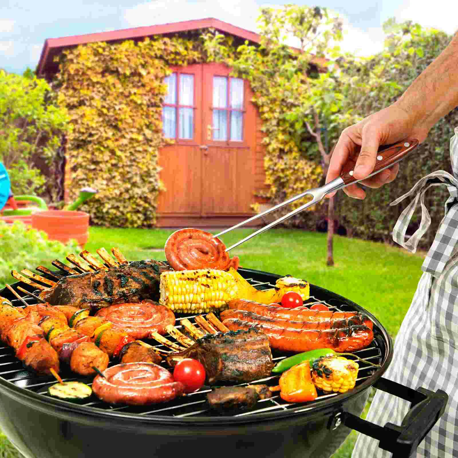 Double Prong Stainless Steel Meat Fork Barbecue Grilling Tool With Wooden Handle For Metal Cooking Utensil Two Prong Fork Meat