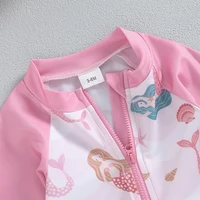 Baby Girl's Bathing Suit Set Sea Shell Print Long Sleeve Rash Guard Swimsuit Wide Brim Sun Hat Infant Toddler Beachwear 4