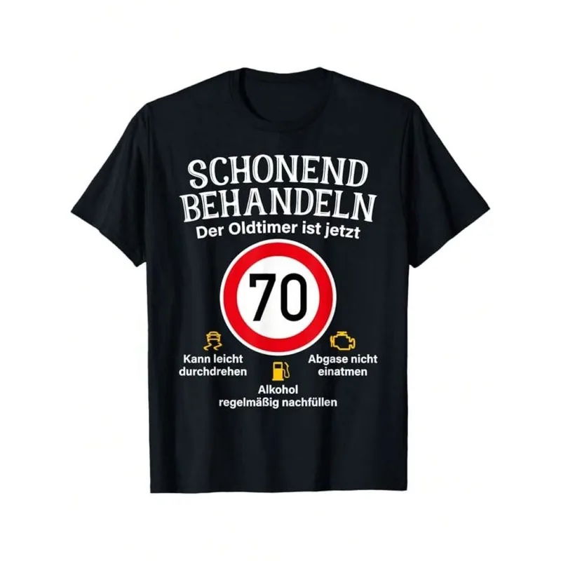 SCHONEND BEHANDELN Der Oldtimer Ist Jetzt 70 Herren T-Shirt Damen Herren Baumwoll-T-Shirt Lässig Sommer Übergroß Locker Trendy Vintage