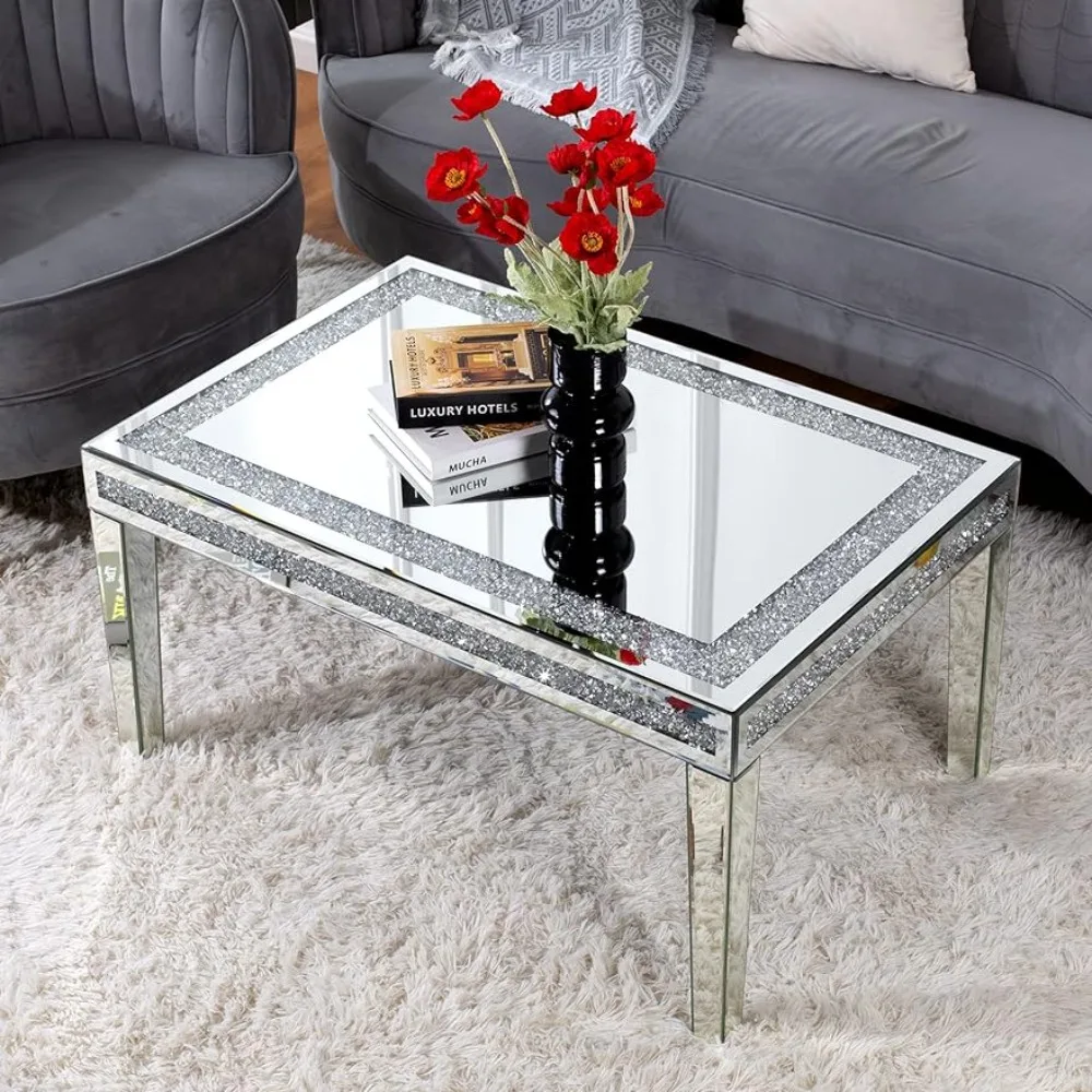 

Silver Coffee Table With Crystals Inlay Living Room Furniture Home