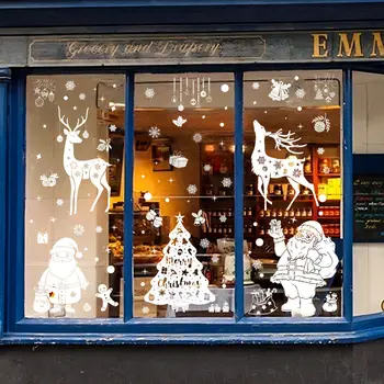 White Santa Claus electrostatic glass sticker window decoration snowflake elk Christmas tree custom sticker