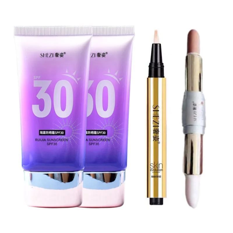 Shezi Ruijia SPF30 자외선 차단 베이스 메이크업 세트, 화이트닝 크림, 피부 보호, 안티 에이징, 오일 컨트롤