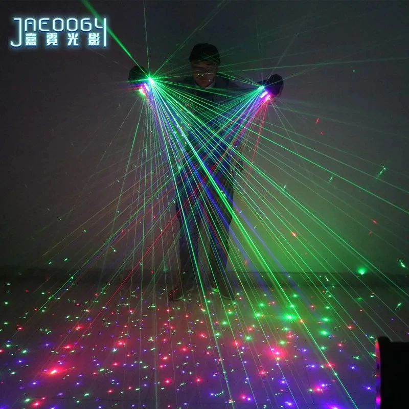 Stage DJ Party Dancing Laser Gloves 2 in 1 Multi-line RGB 2 Green 1 Red 1 Blue LED Luminous Costumes Show