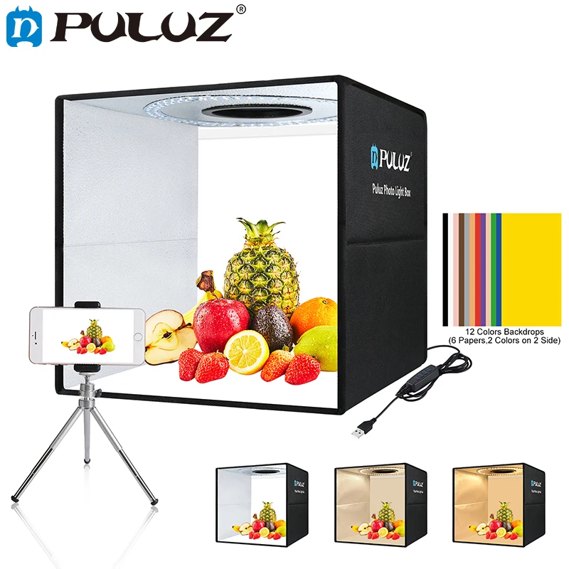 

PULUZ Foldable 30/40cm Photo Studio Box Dual Ring LED Light Photography Lightbox Shooting Tent Box Kits 6 Color Backdrop Softbox