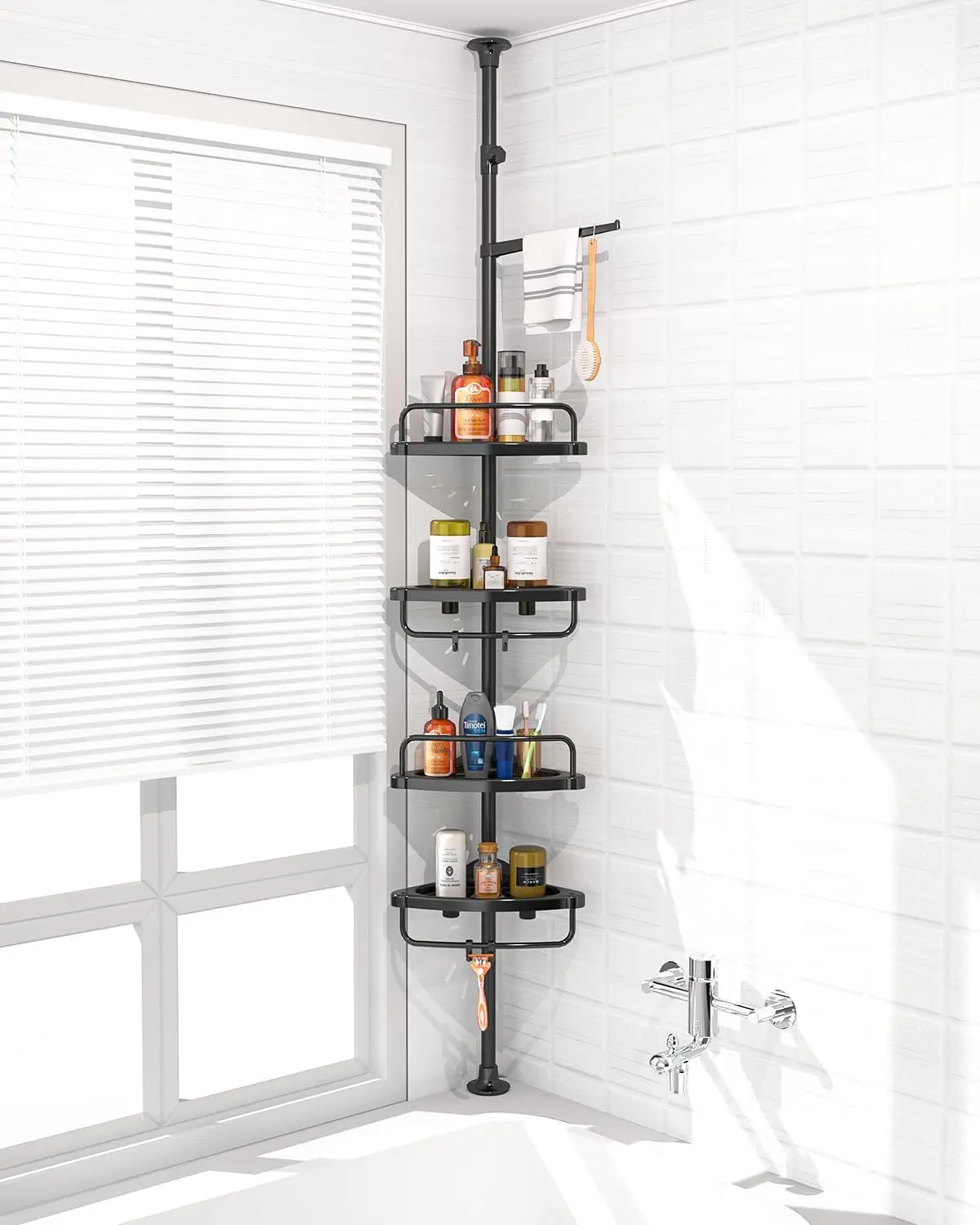 

4 Layer Corner Shower Caddy, Stainless Steel Constant Tension Pole Shower Organizer, Adjustable Corner Shower Shelf