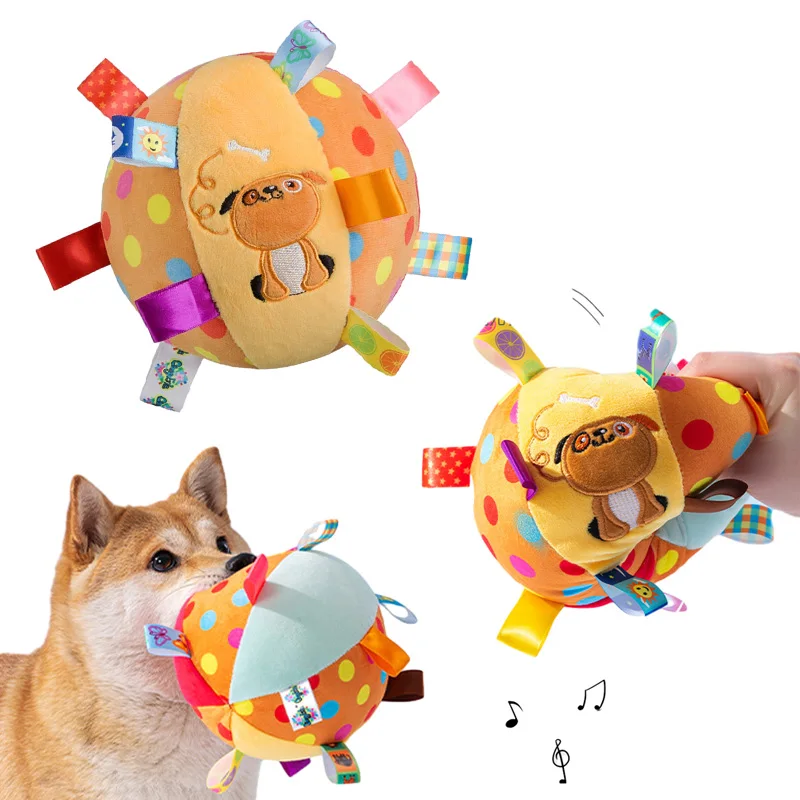 

Interactive Ball Dog Toy for Aggressive Chewers Training Decompress Bite Resistant Plush Handle Dog Toys with Bells Pet Supplies