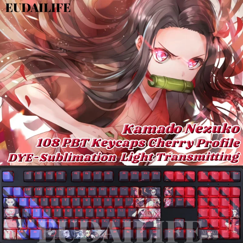 

Nezuko Kamado 108 колпачок клавиш PBT краска Сублимация светильник передача вишневого переключателя перекрестная крышка клавиатуры Механическая клавиатура