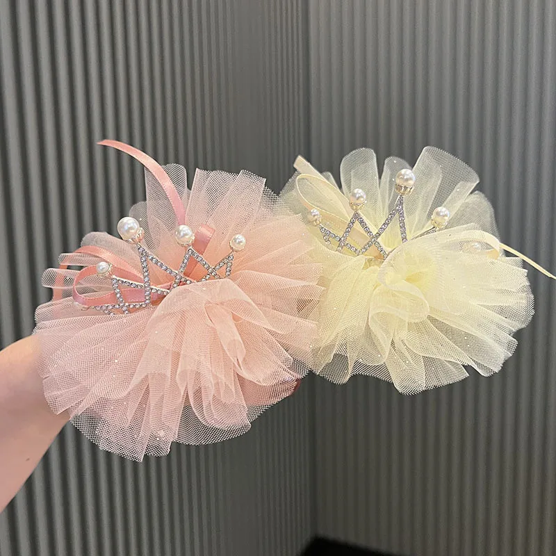 소녀를위한 달콤한 크라운 헤어 클립 메쉬 거즈 진주 라인스톤 헤드플라워 공주 키즈 바레트 사진 소품 헤드웨어 머리 장식