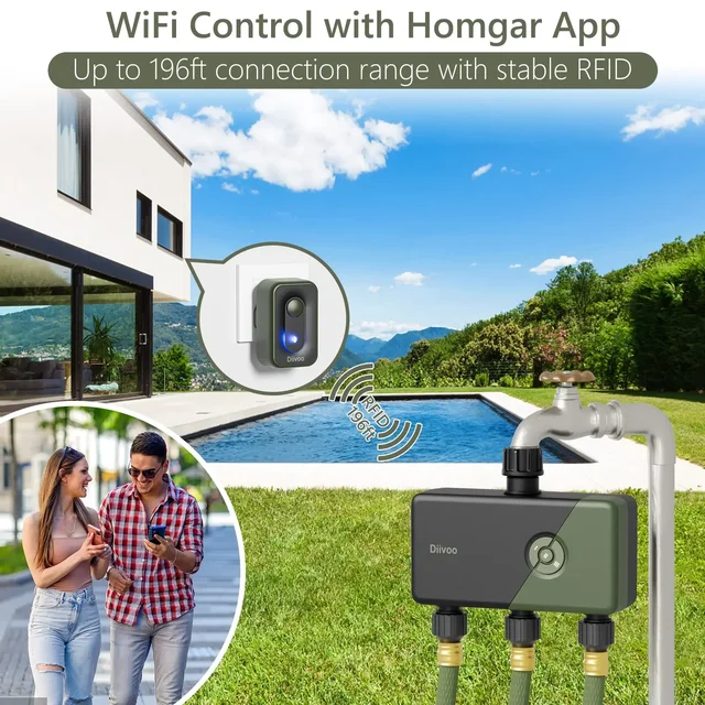 Diivoo WiFi Sprinkler Timer 2/3 Zone with Rain Delay, Remote Control Garden Irrigation Timer Compatible with Alexa and Google 2