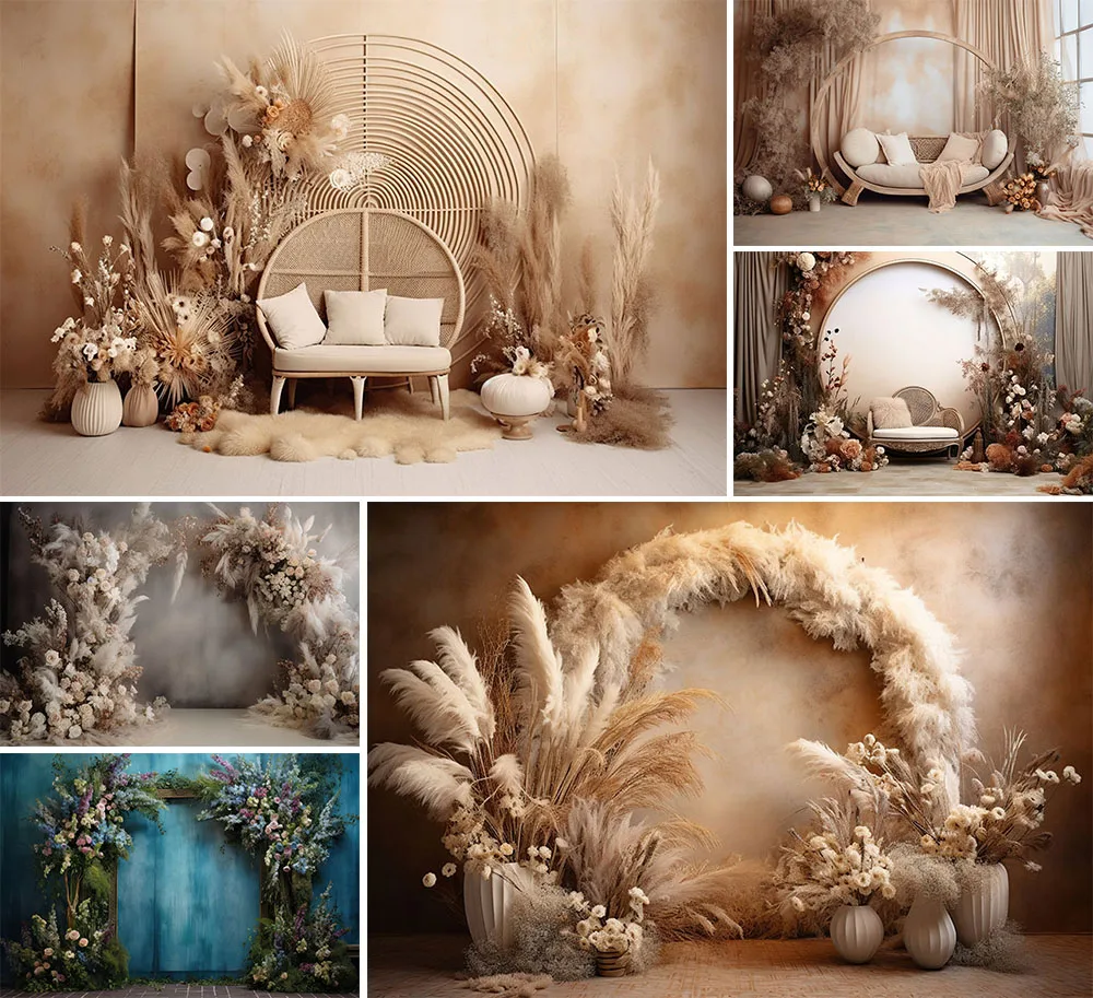 

Mehofond Photography Backdrop Indoor Boho Pampas Grass Decor for Pregnant Portrait Maternity Party Grunge Wall Photo Background