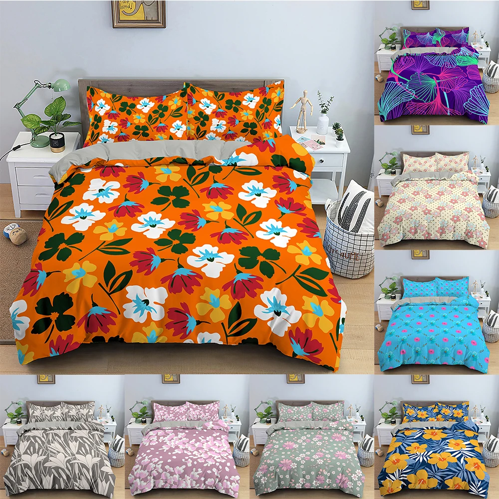 

Blooming Flower Print Duvet Cover Queen King Size Quilt Cover Kids Adult Bedding Set Polyester Comforter Cover With Pillowcase