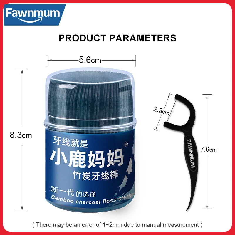 Fawnmum Dental Cleaning Bamboo Charcoal Dental Floss Picks Barreled Interdental Brush For Teeth Care Toothpicks With Thread Oral 4