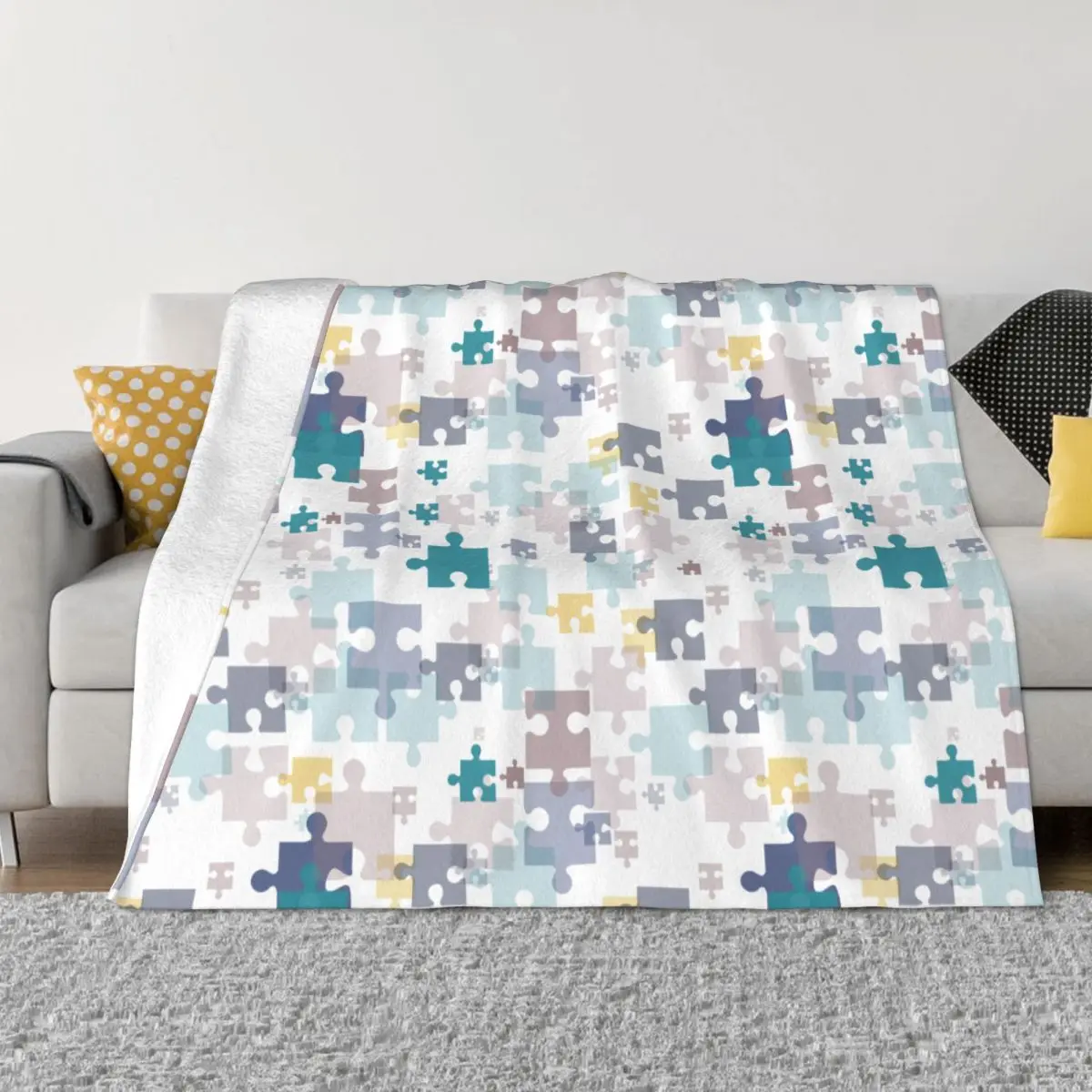 

Puzzle Geometric Blanket Flannel Textile Decor Breathable Lightweight Thin Throw Blanket for Home Bedroom Plush Thin Quilt