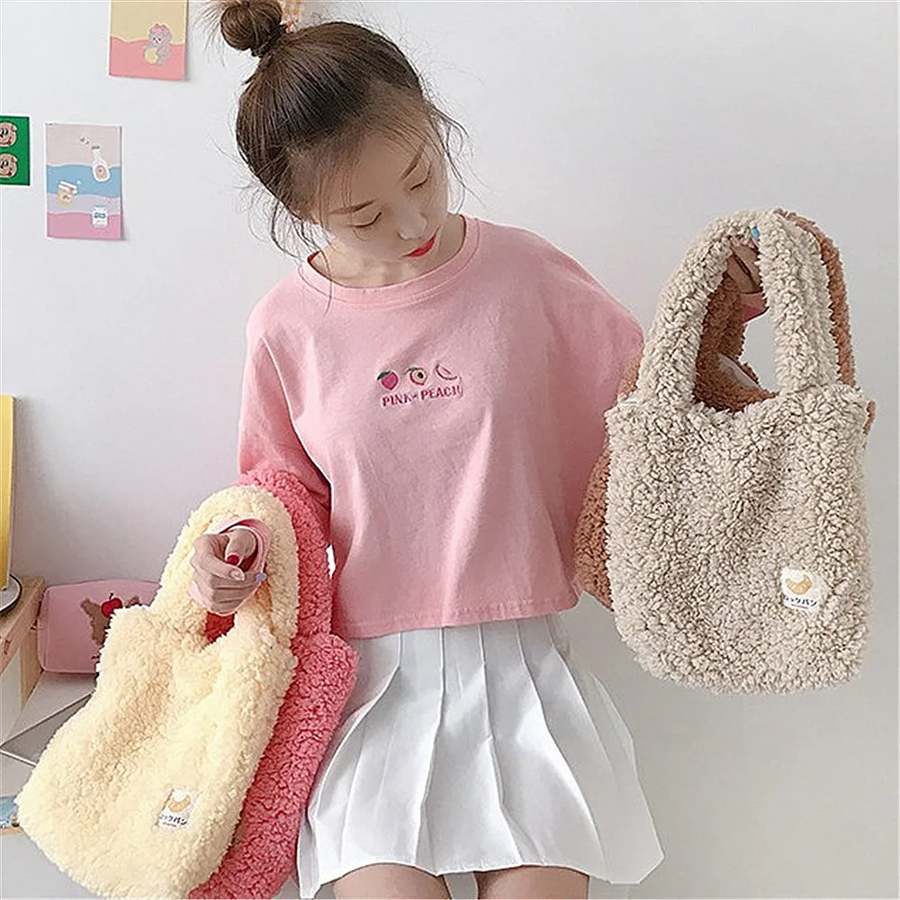 

Женская бархатная сумка из ягненка, осенне-зимняя плюшевая сумка, женская сумка на плечо для девочек, удобная женская сумка, школьная сумка в студенческом стиле