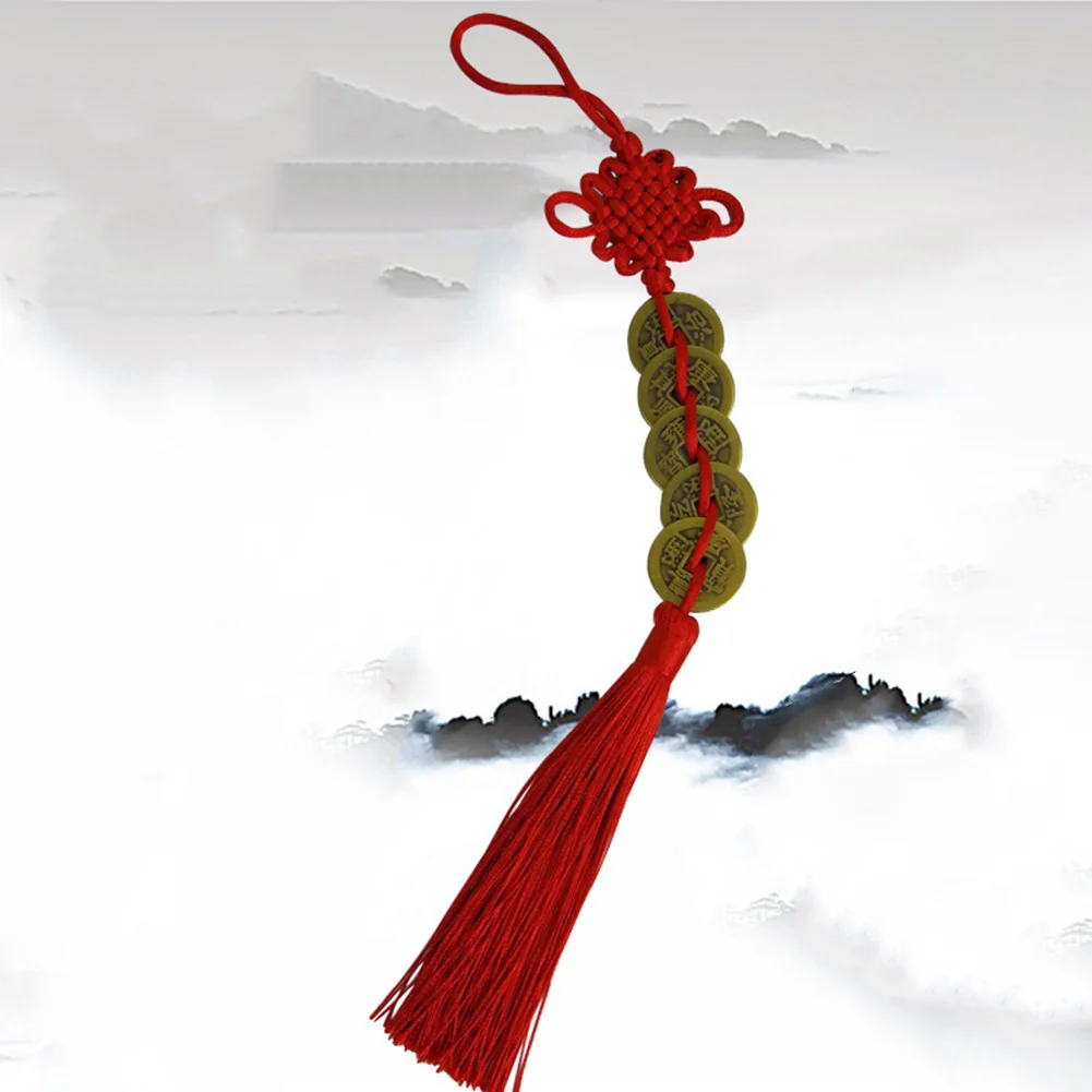 Home Chinese Knot Hanging Decor Good Luck 29cm Brass+cotton Rope Car Hanging Copper Coin Feng Shui Decor Health 4